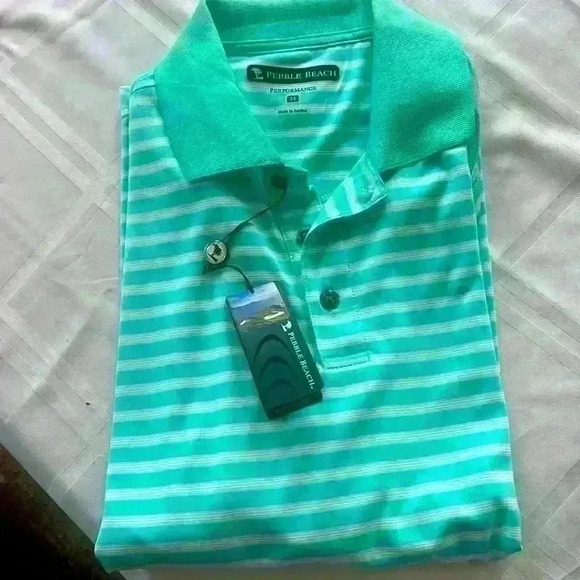 Pebble Beach Men’s Performance shirt. Size M. Moisture wicking NWT green/white - Picture 5 of 5